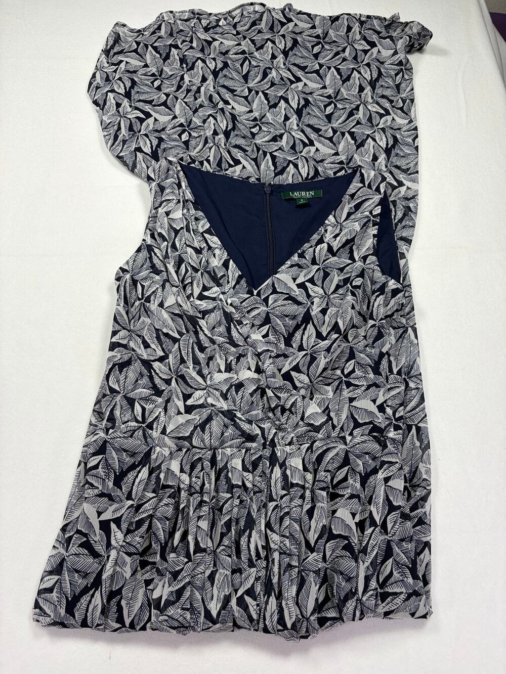 Lauren Ralph Lauren Dress Womens 2 Navy White Leaf‎ Print Sleeveless Maxi Dress